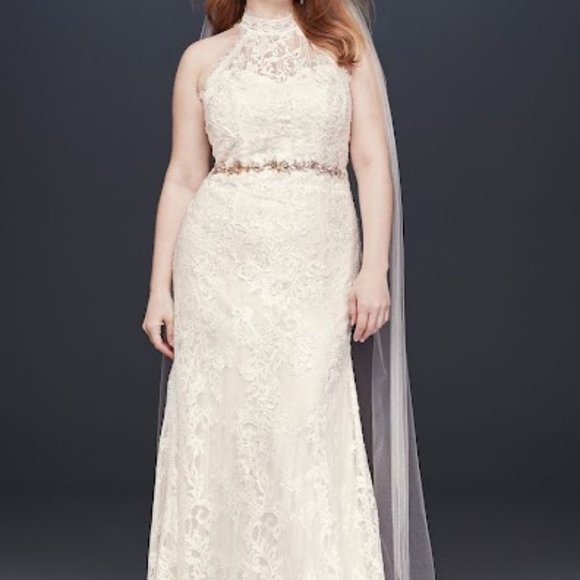 Lace High Neck Wedding Dress Ivory Plus Size Sleeveless - Picture 1 of 5